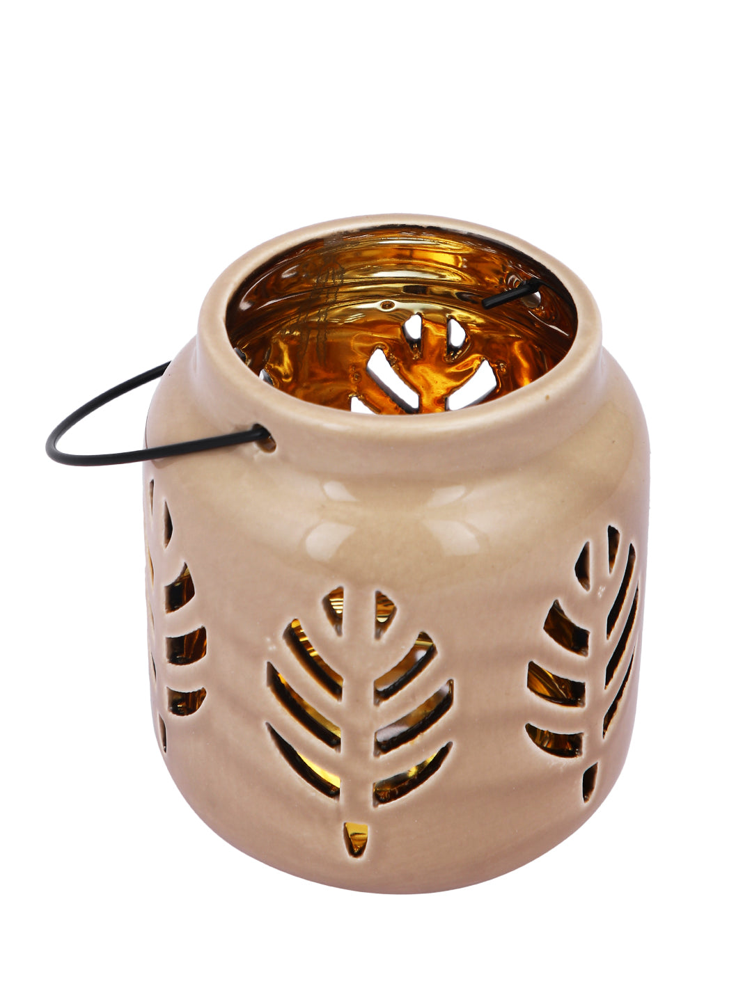 Beige Textured Ceramic Candle Holder