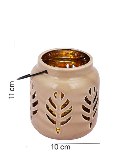 Beige Textured Ceramic Candle Holder