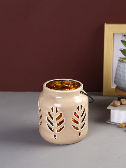 Beige Textured Ceramic Candle Holder