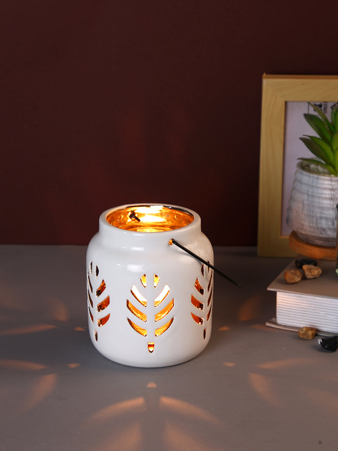 White Ceramic Flower designed Candle Holder