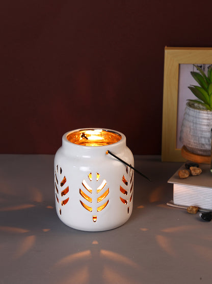White Ceramic Flower designed Candle Holder