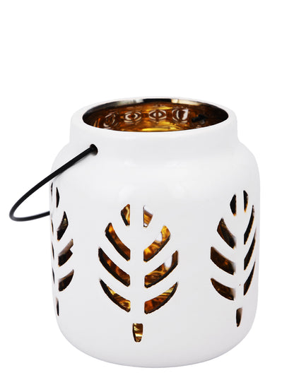 White Ceramic Flower designed Candle Holder
