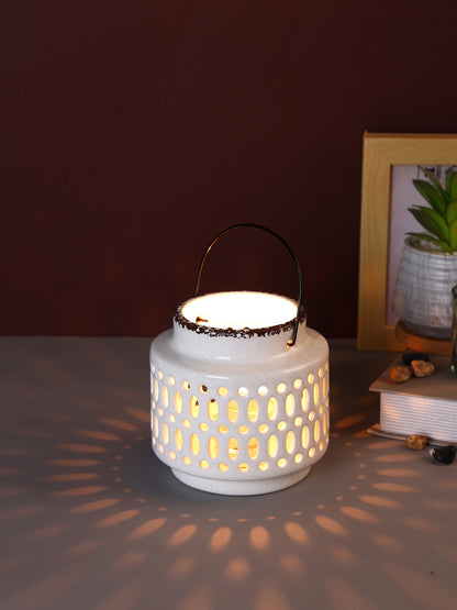 White & Black Crafted Ceramics Candle Holder