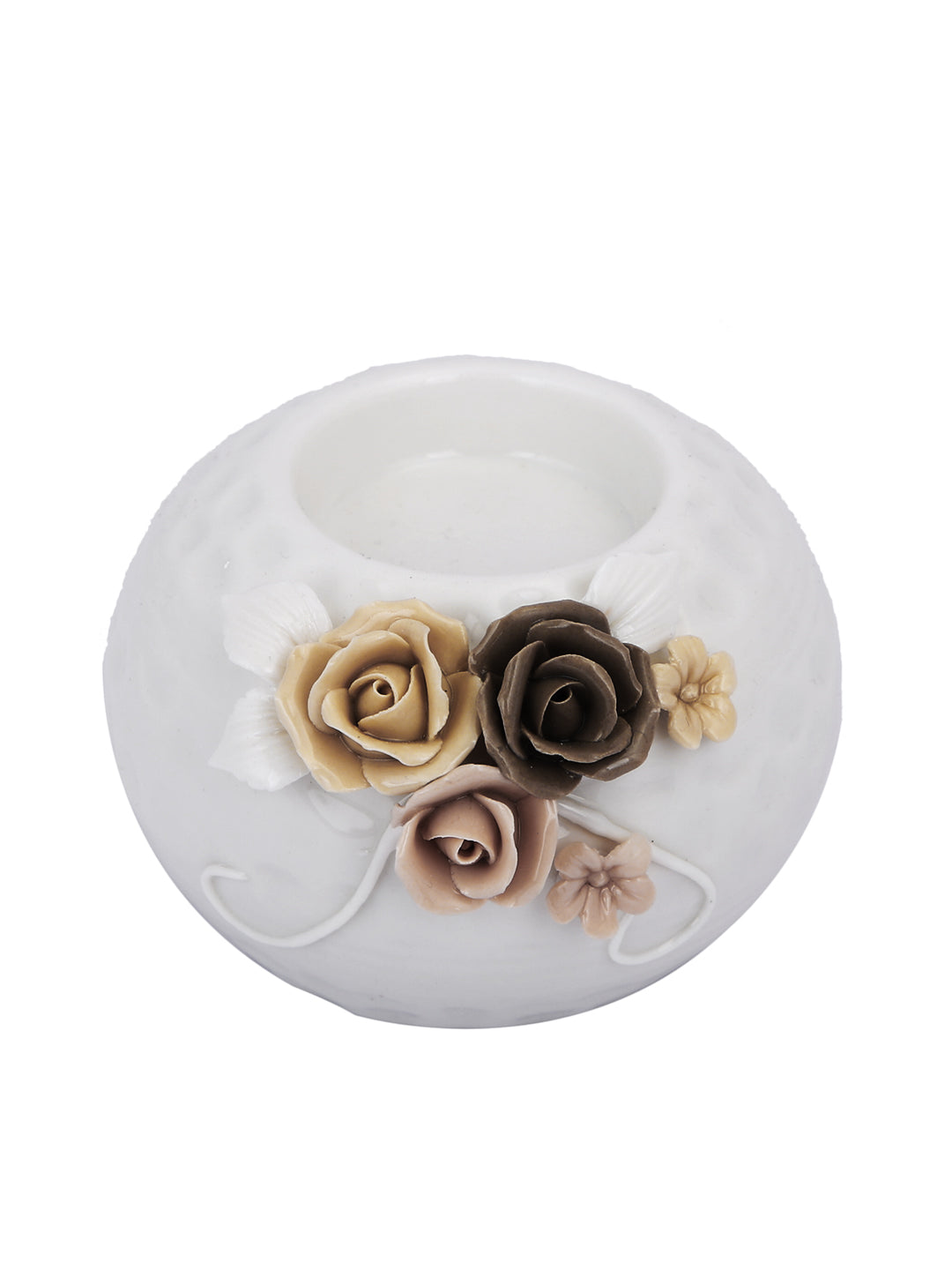 White & Beige Floral Radiance Candle Holder