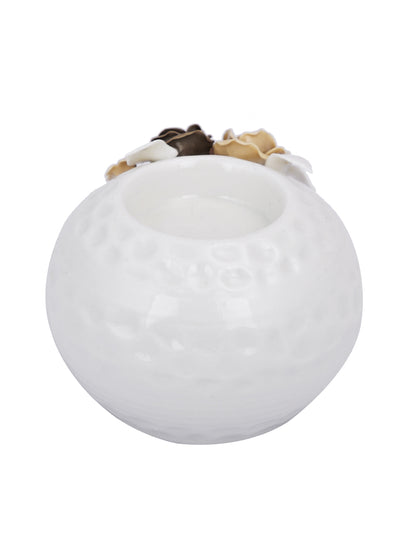 White & Beige Floral Radiance Candle Holder