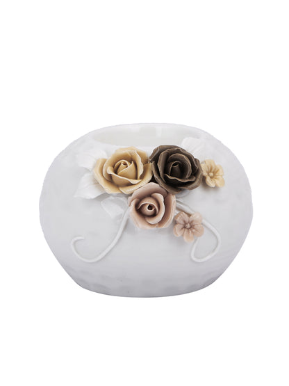 White & Beige Floral Radiance Candle Holder