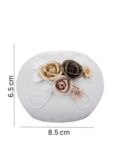 White & Beige Floral Radiance Candle Holder