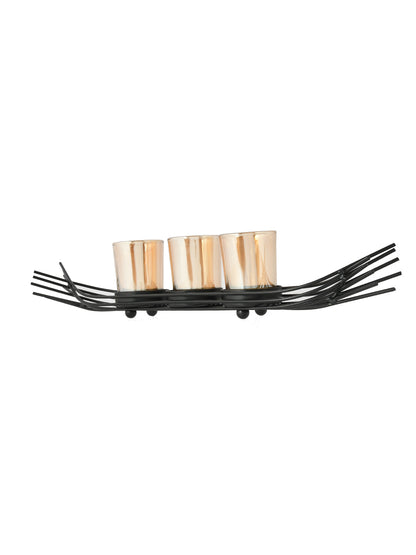 Black & Transparent Metal Glass Candle Holder
