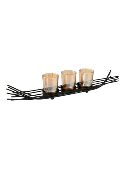 Black & Transparent Metal Glass Candle Holder