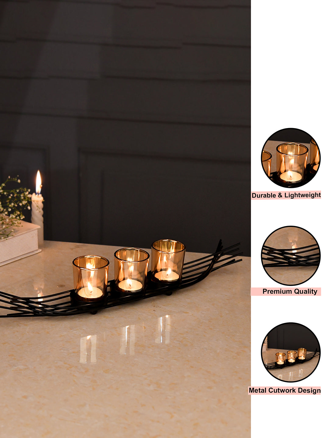 Black & Transparent Metal Glass Candle Holder