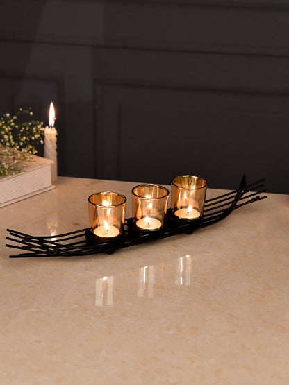 Black & Transparent Metal Glass Candle Holder