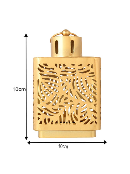 Gold Toned Leaf Lantern Textured Metal Candle Holder