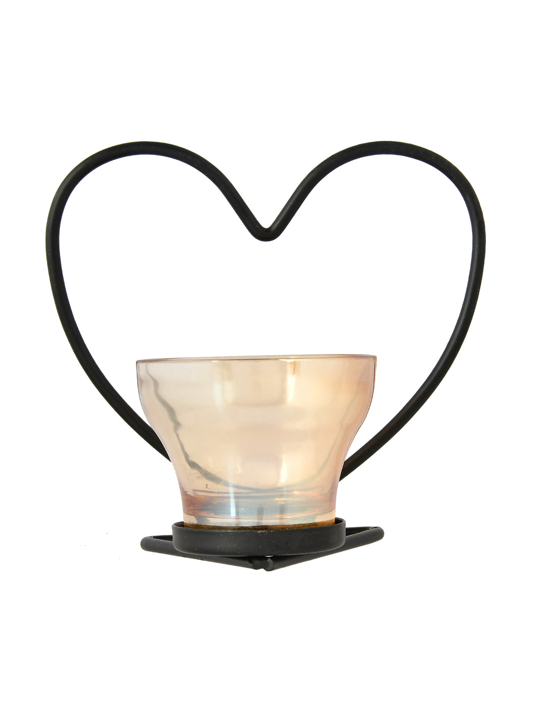 Black & Transparent Heart Textured Metal Glass Candle Holder