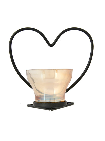 Black & Transparent Heart Textured Metal Glass Candle Holder