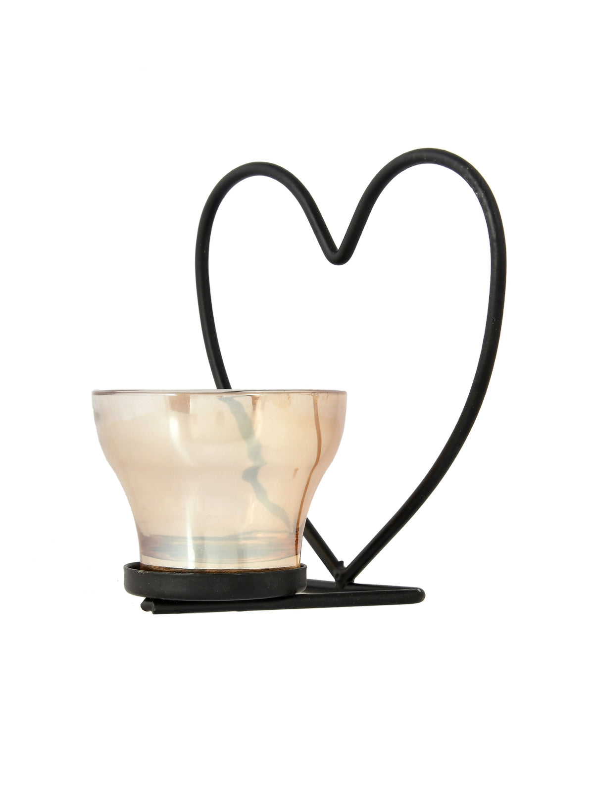 Black & Transparent Heart Textured Metal Glass Candle Holder