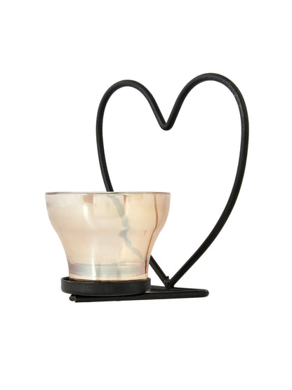Black & Transparent Heart Textured Metal Glass Candle Holder