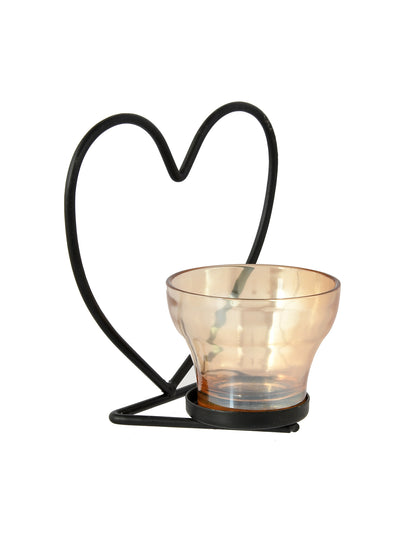 Black & Transparent Heart Textured Metal Glass Candle Holder