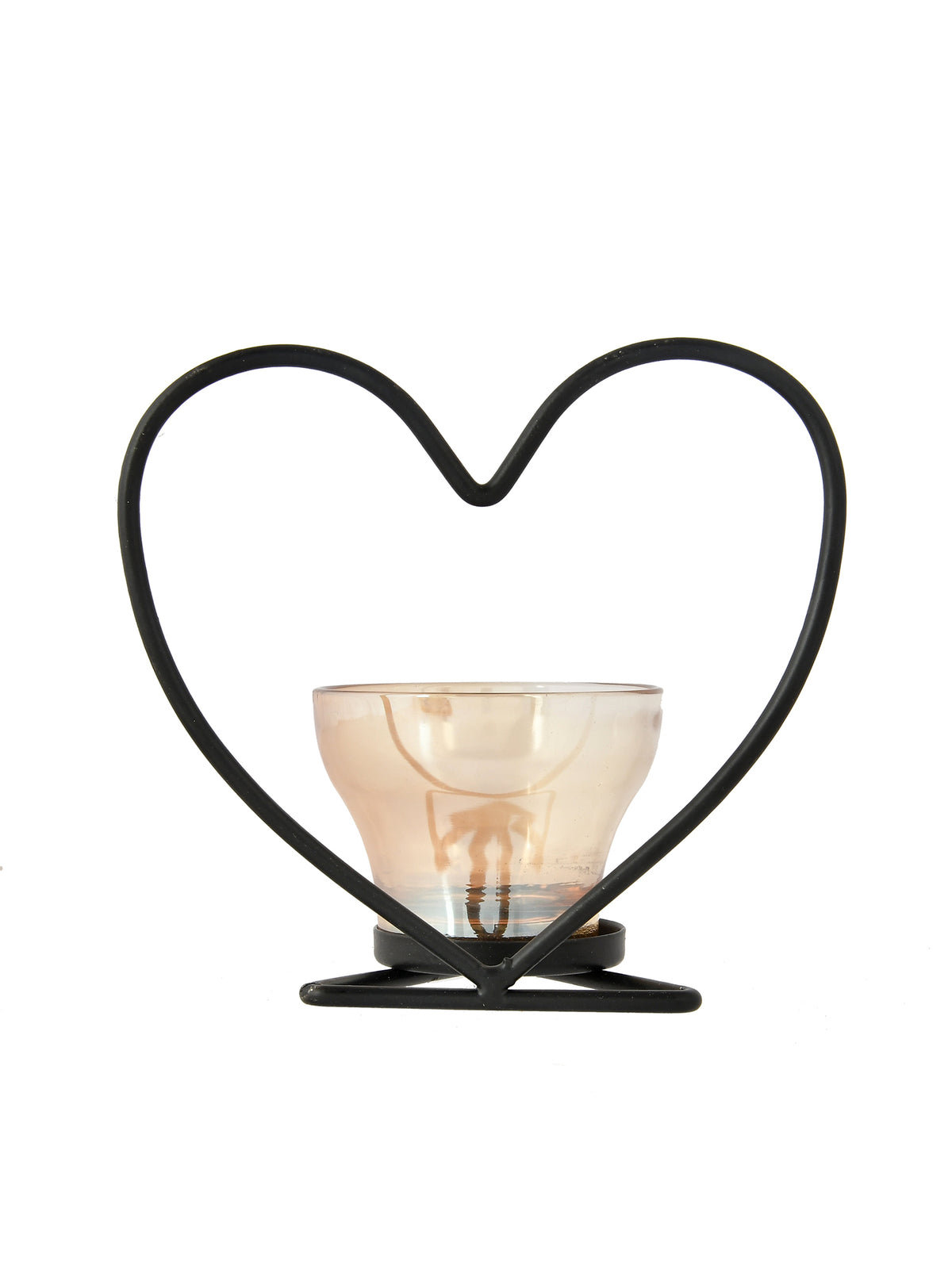 Black & Transparent Heart Textured Metal Glass Candle Holder