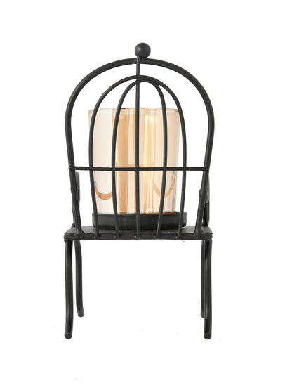 Black & Gold Toned Chair Textured Metal Candle Holder With Glass