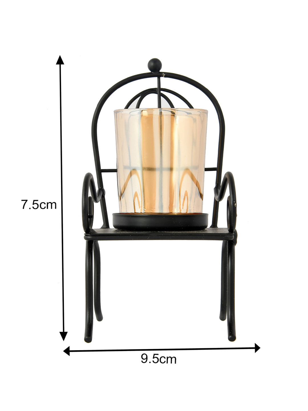 Black & Gold Toned Chair Textured Metal Candle Holder With Glass