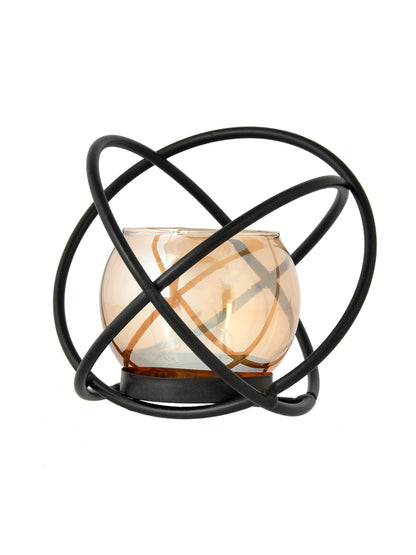 Black & Brown Orbital Textured Metal Glass Candle Holder