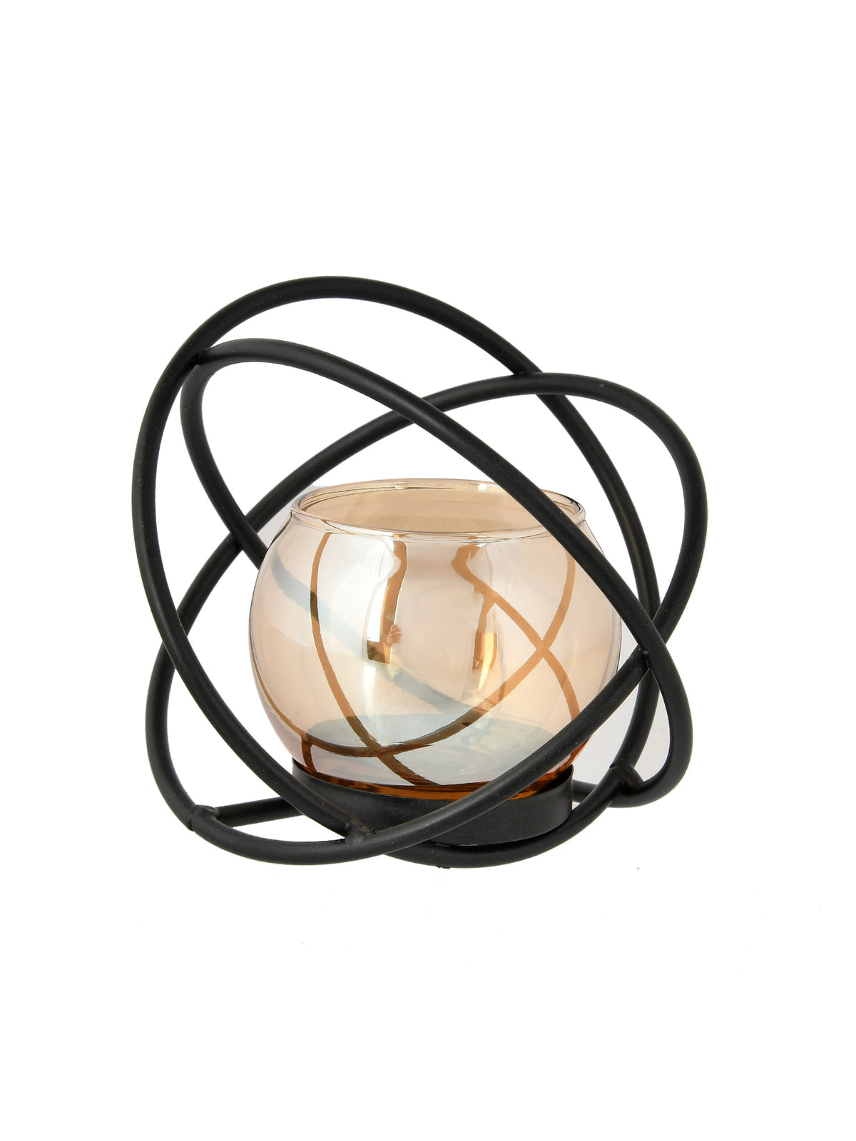 Black & Brown Orbital Textured Metal Glass Candle Holder