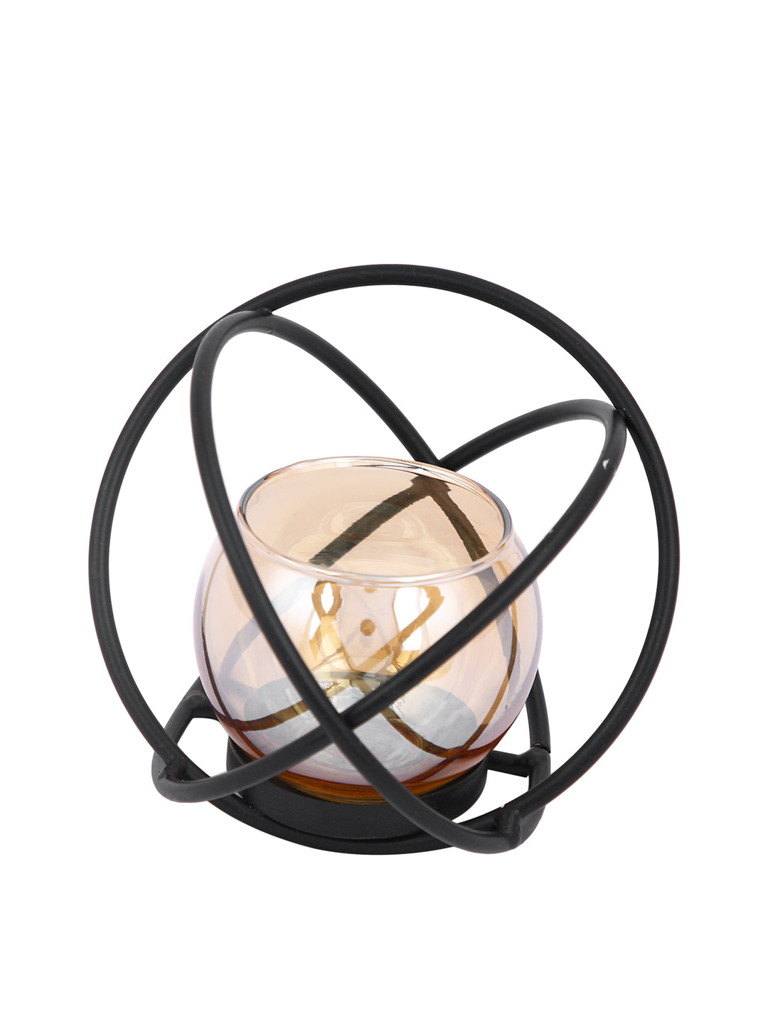 Black & Brown Orbital Textured Metal Glass Candle Holder