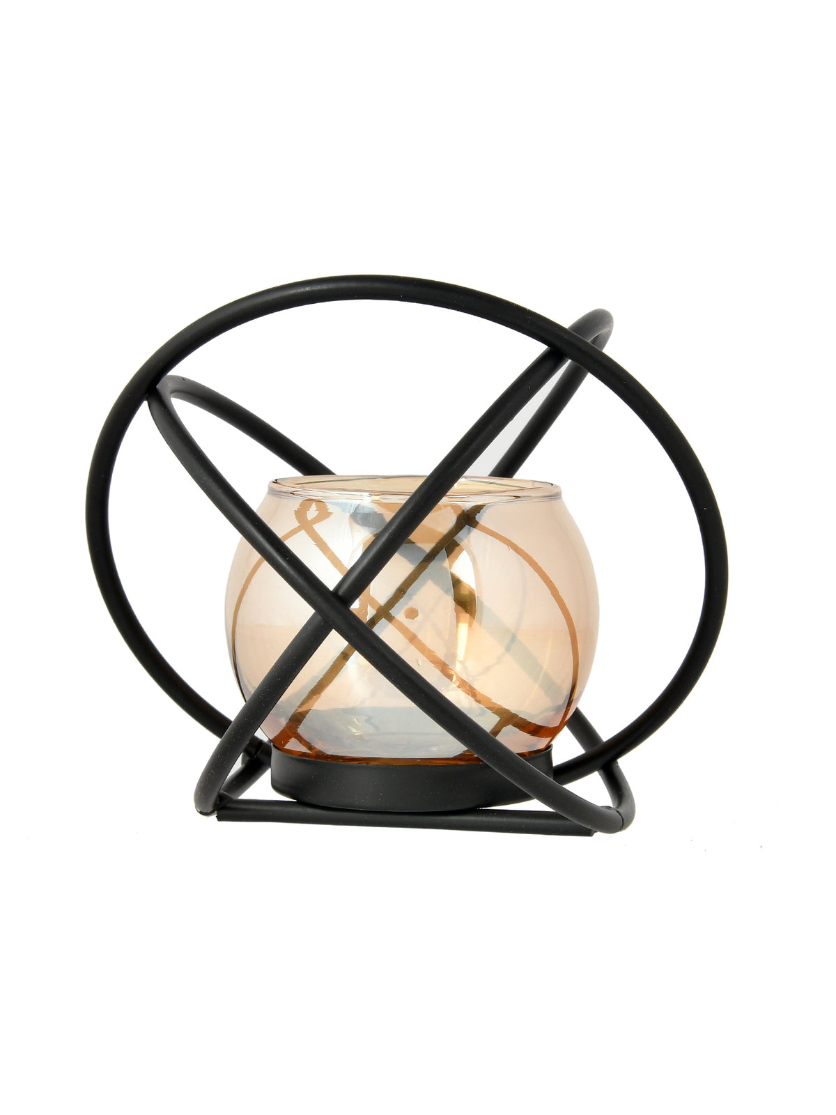 Black & Brown Orbital Textured Metal Glass Candle Holder