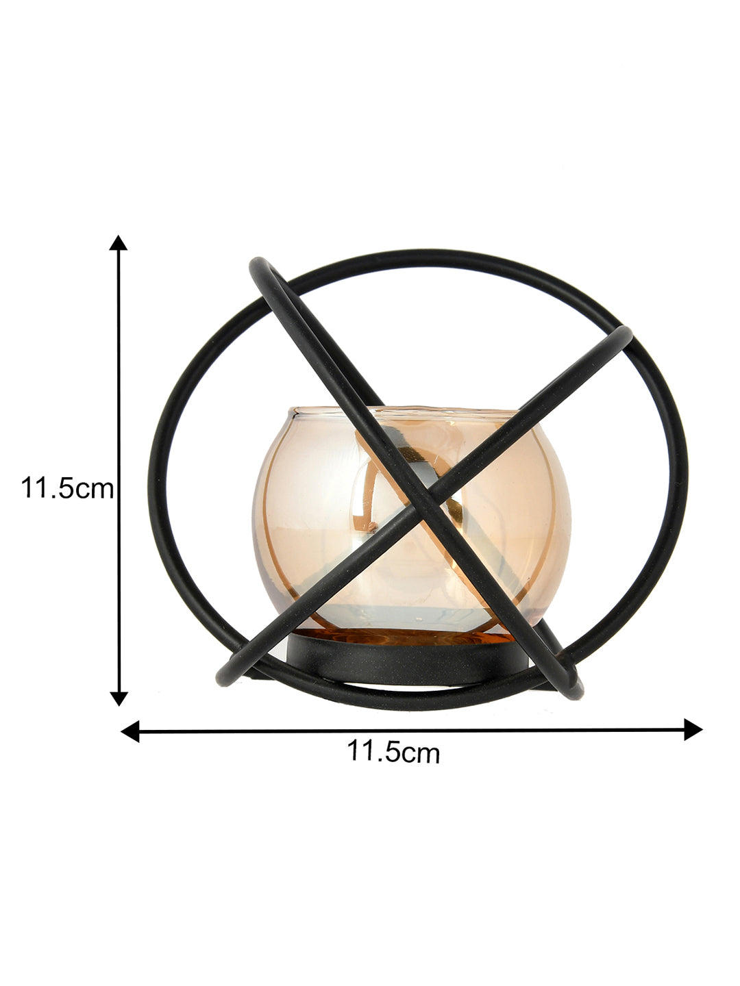 Black & Brown Orbital Textured Metal Glass Candle Holder