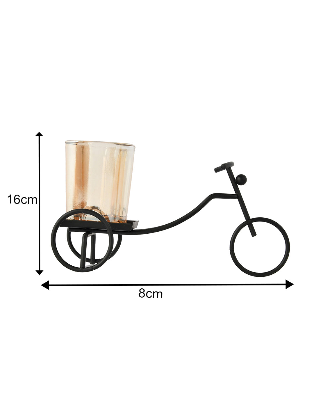 Black & Gold Toned Cycle Textured Metal Candle Holder With Glass