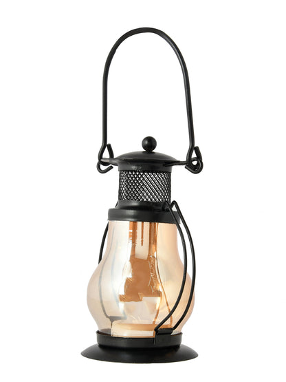 Black & Brown Lantern Textured Metal Candle Holder With Glass