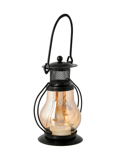 Black & Brown Lantern Textured Metal Candle Holder With Glass
