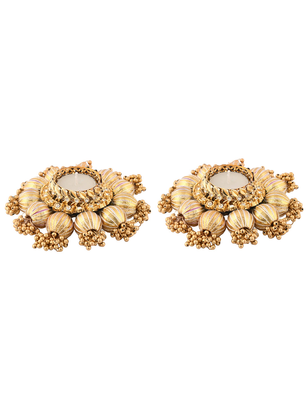 Gold-Toned 2 Pieces Embellished Tea Light Candle Holder