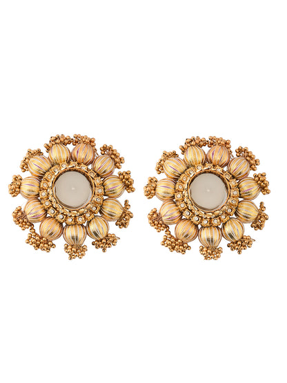 Gold-Toned 2 Pieces Embellished Tea Light Candle Holder