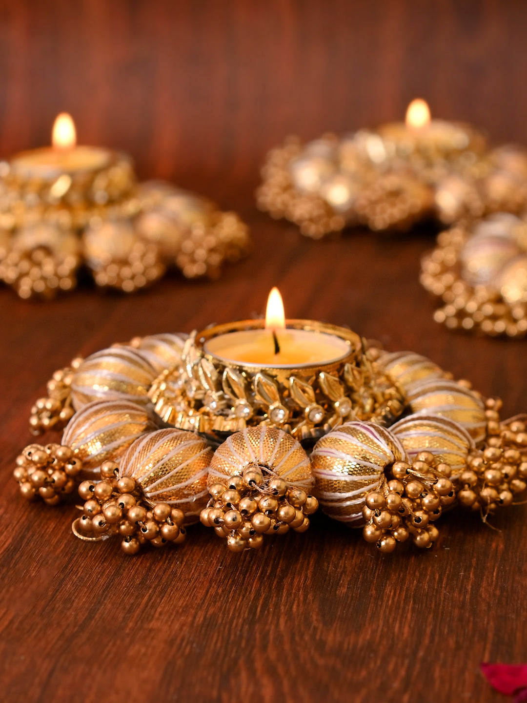Gold-Toned 2 Pieces Embellished Tea Light Candle Holder