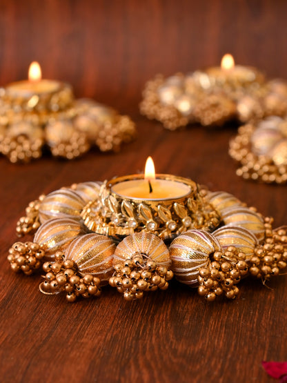 Gold-Toned 2 Pieces Embellished Tea Light Candle Holder