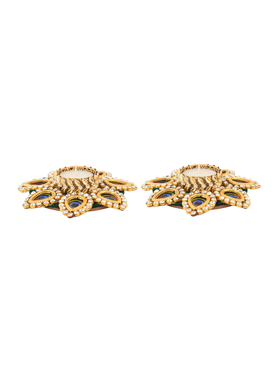 Gold-Toned 2 Pieces Pecock Pattern Tea Light Candle Holder