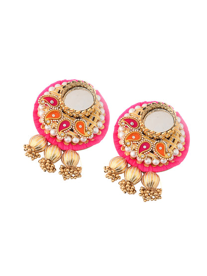 Pink & Gold-Toned 2 Pieces Paisley Pattern Tea Light Candle Holder