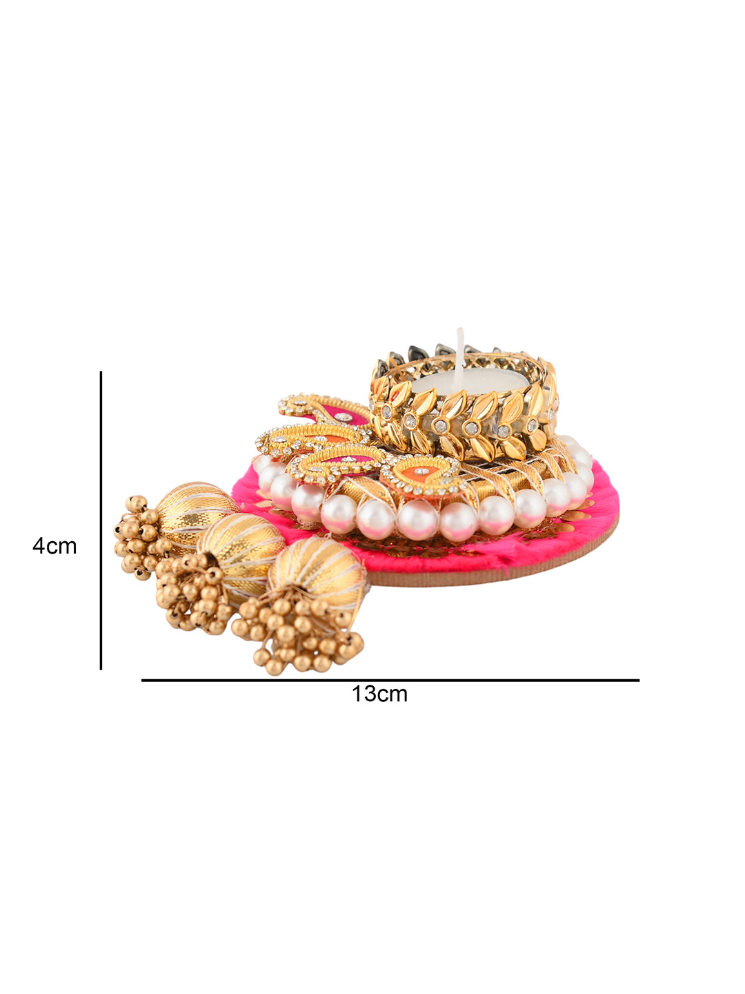 Pink & Gold-Toned 2 Pieces Paisley Pattern Tea Light Candle Holder