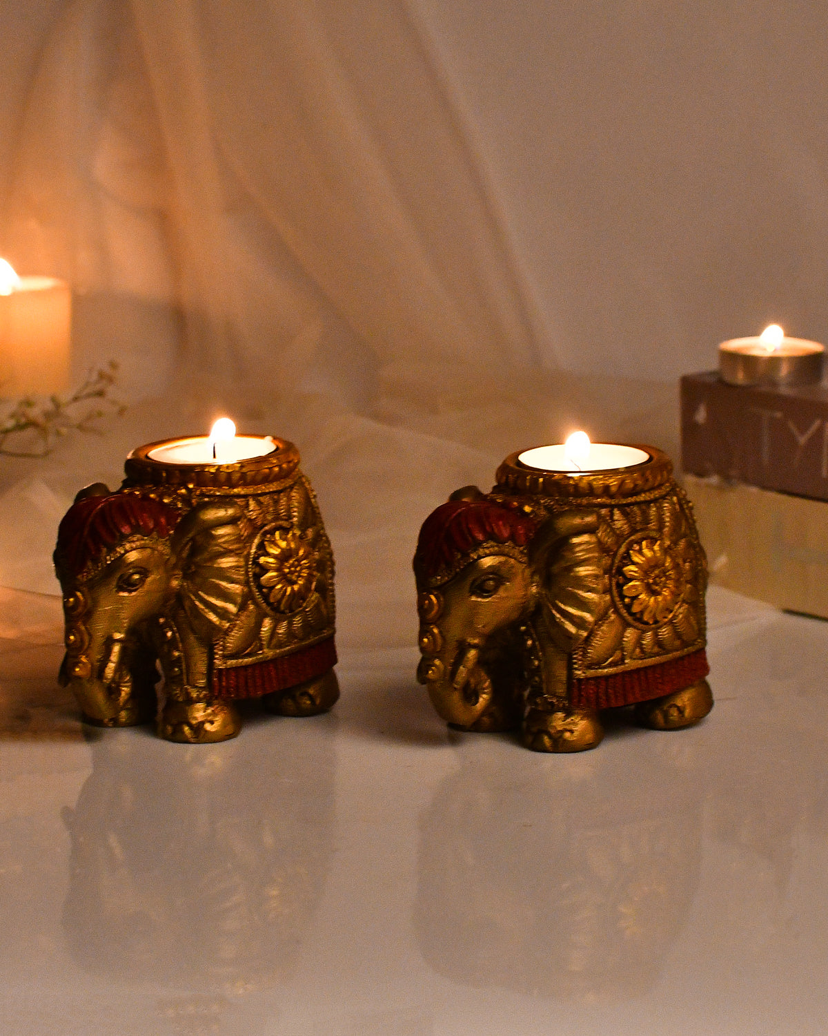 Gold-Toned Set of 2 Candle Holder