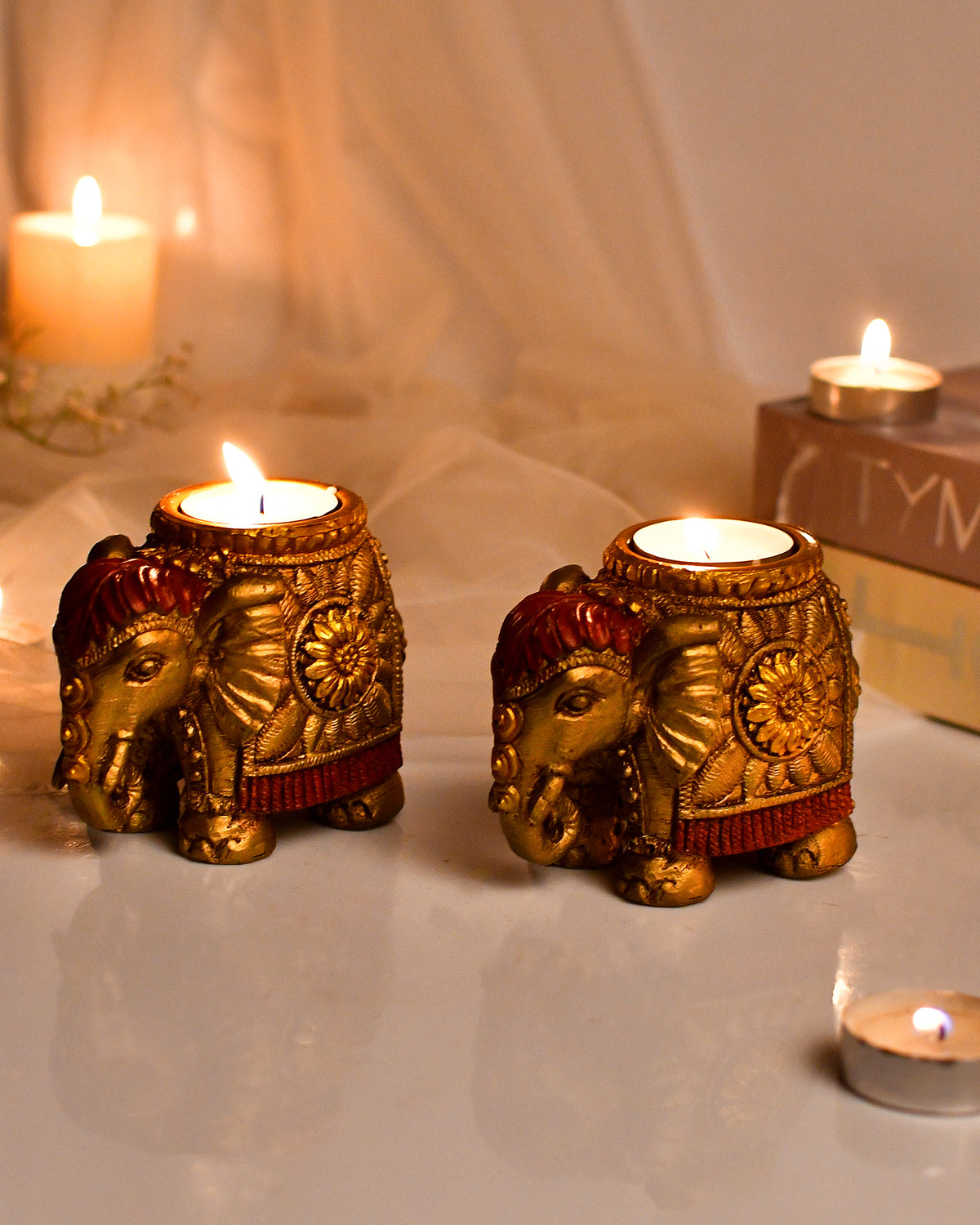 Gold-Toned Set of 2 Candle Holder