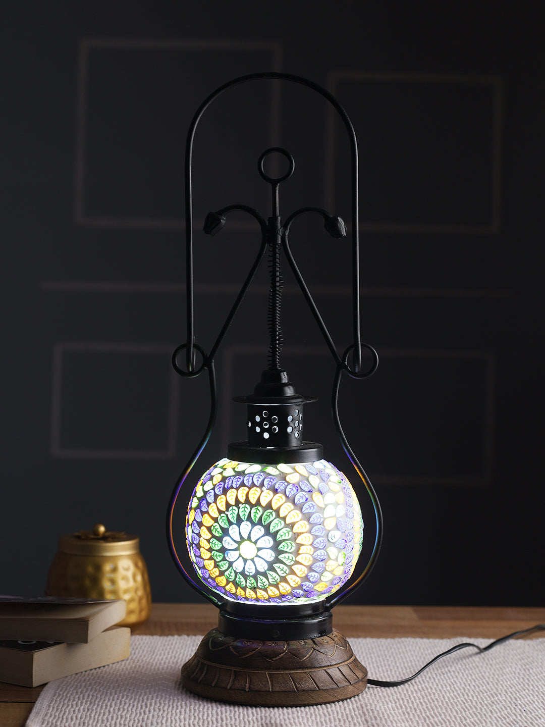 Traditional Lantern Style Lamp with Coloured Glass