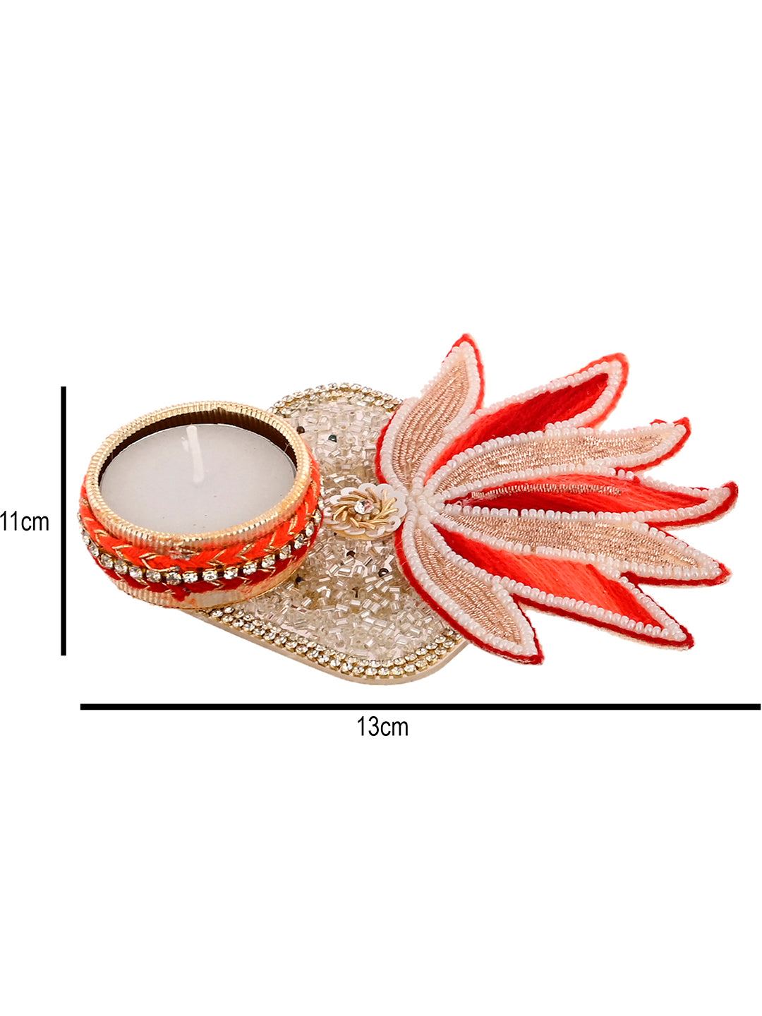 Gold-toned & Red 2 Pieces Lotus Shaped Metal Candle Holders