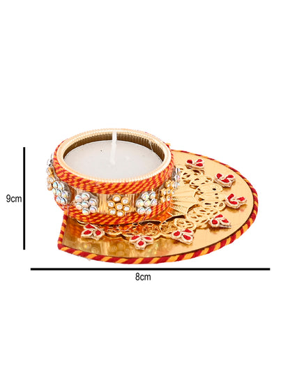 Red & Gold-Toned 2 Pieces Floral Metal Candle Holders