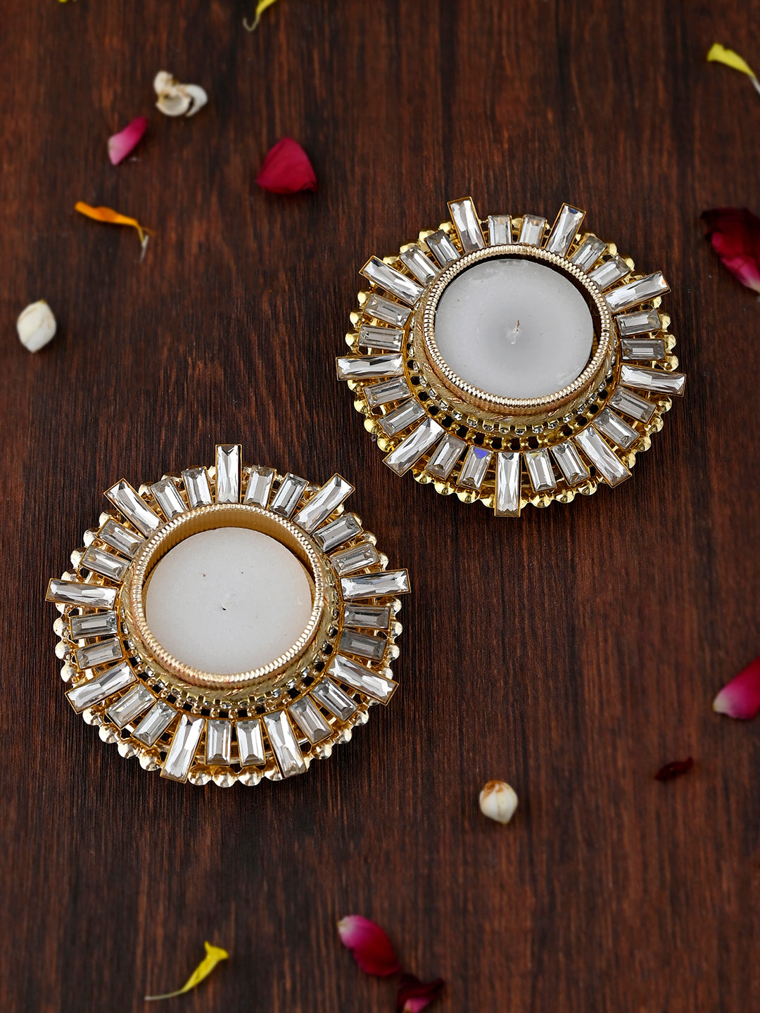 White 2 Pieces Stone Studded Metal Candle Holders