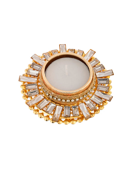 White 2 Pieces Stone Studded Metal Candle Holders