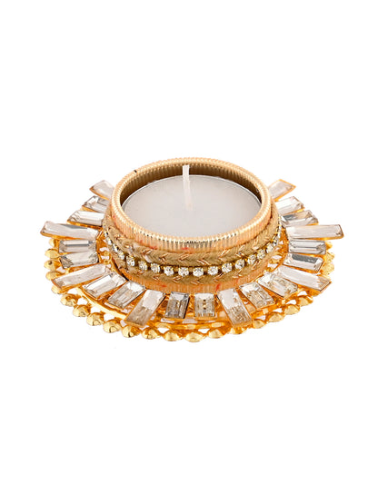White 2 Pieces Stone Studded Metal Candle Holders