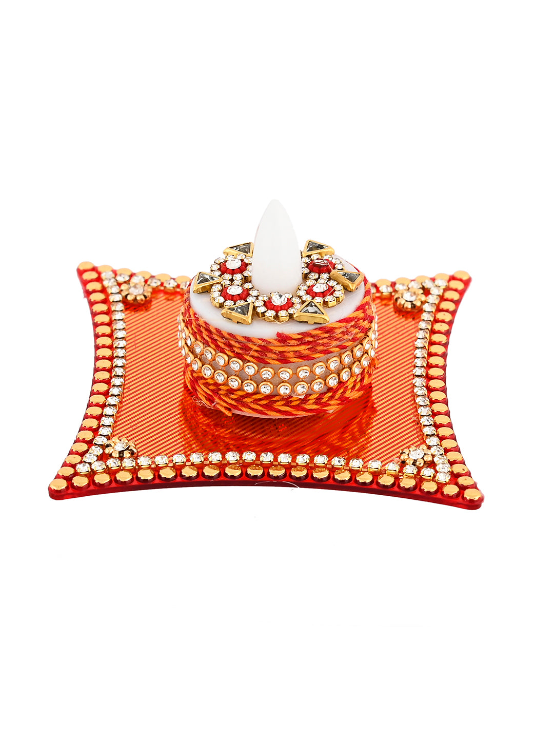 Red & White 2 Pieces Metal Candle Holders