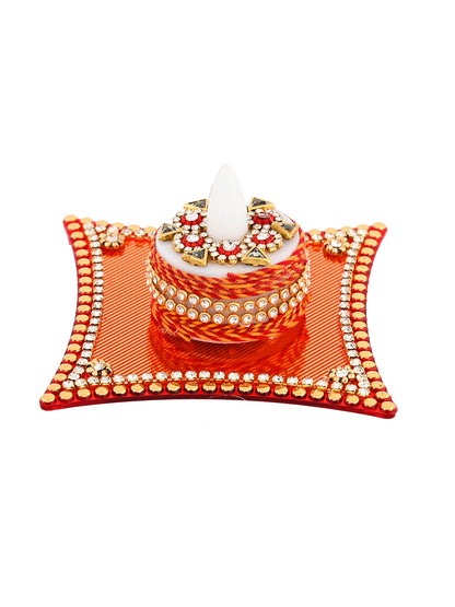 Red & White 2 Pieces Metal Candle Holders