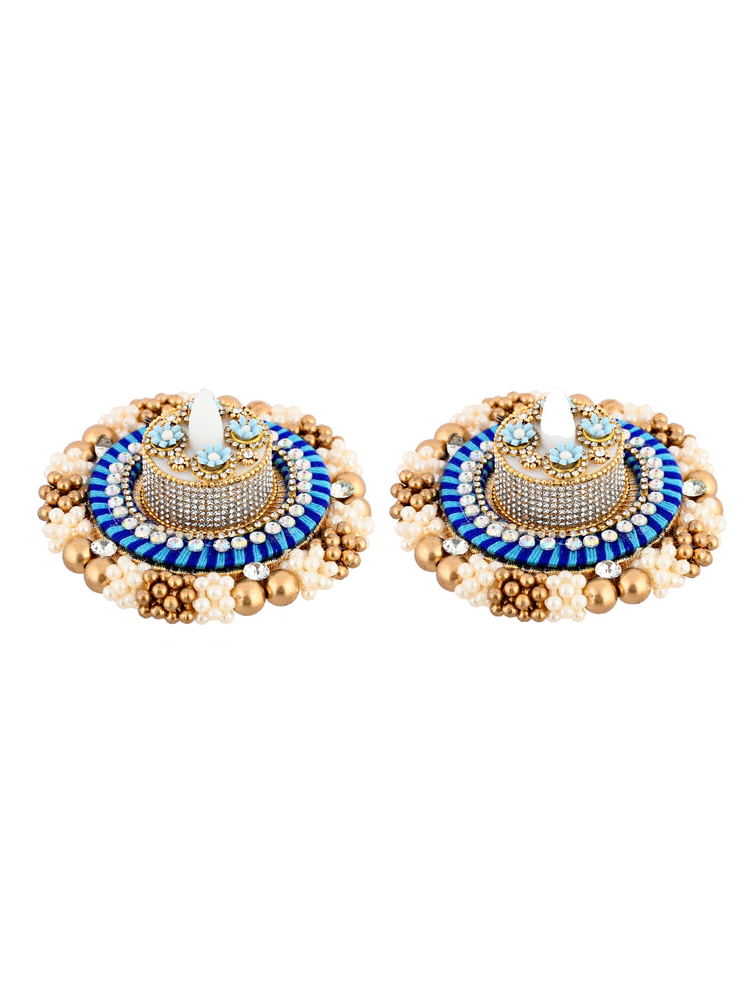 Blue & White 2 Pieces Embellished Metal Candle Holders